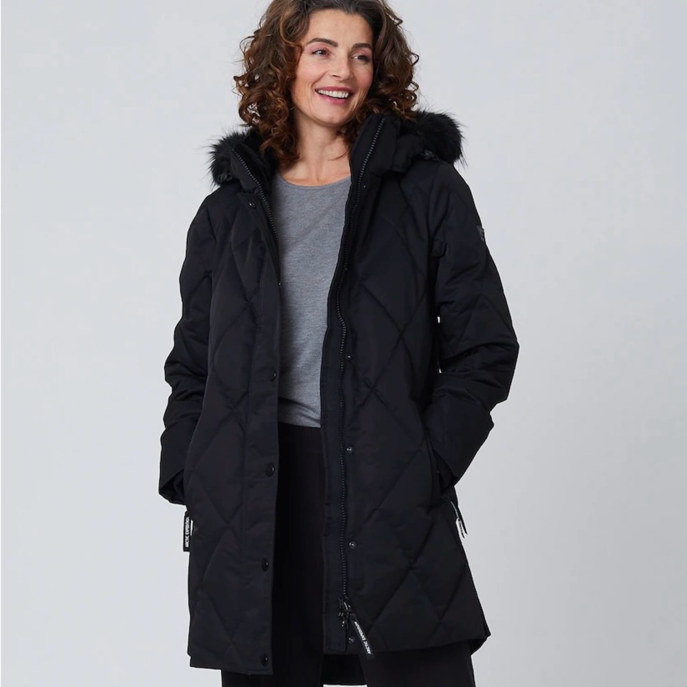 Arctic Expedition Quilted Jacket with Detachable Hood and Fixed Fur Trim NWT